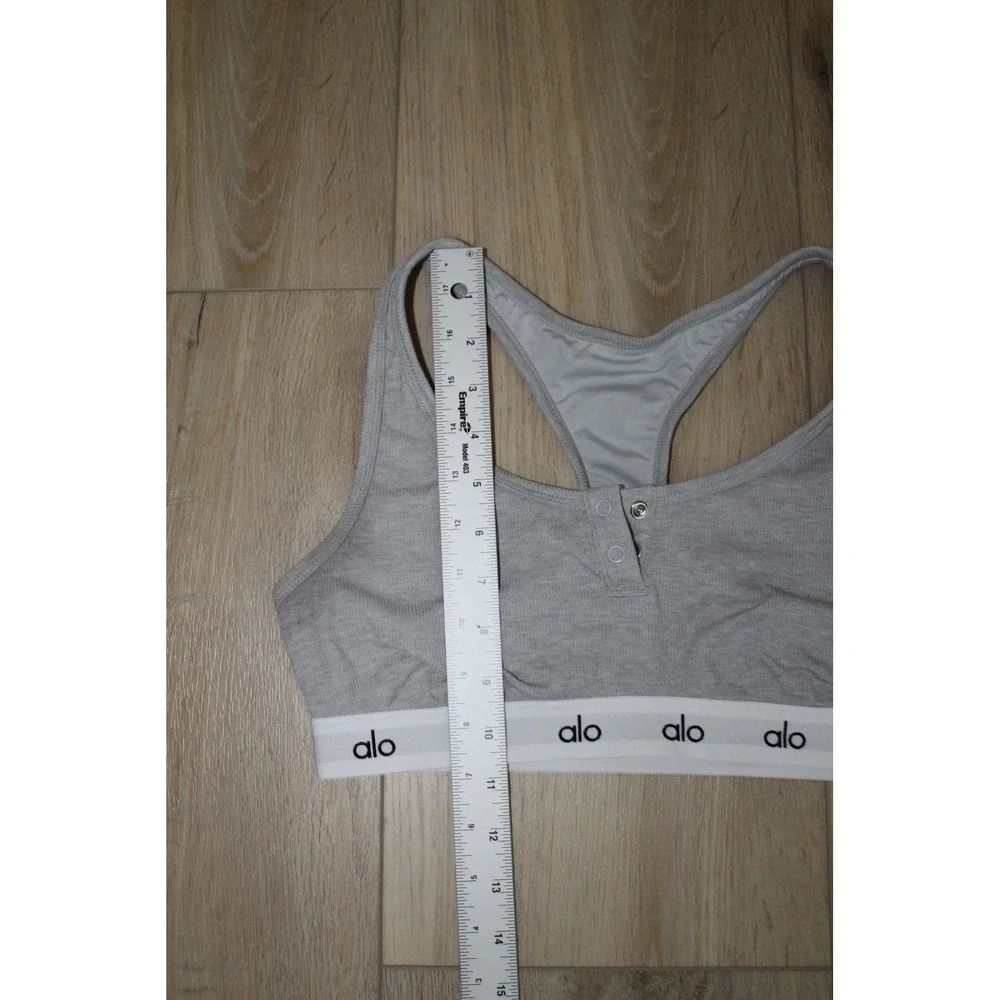 Alo Yoga Wellness Bra Heather Grey Ribbed‎ Henley Racerback Sport Bralette Small